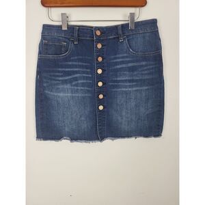 Indigo Reign Mini Skirt 5 Womens Juniors Button Up Dark Wash Raw Hem Bottoms